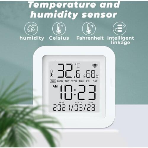Room Digital Thermometer Hygrometer Humidity Sensor with LCD Screen Notification Alert for House Garage Wine Cellar for Tuya