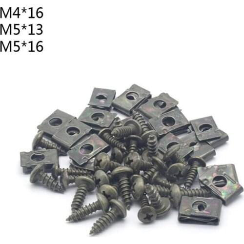 20 Sets M4/M5 Dark Green Motorcycle Anti-Rust U-Type Metal Clips Self-Tapping Screws Retainer Fairing Bolts Kit for Ebike 1XCF
