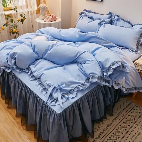 2020 Lace Solid Color Bed Cover Set Kids Girl Duvet Cover Adult Child Bed Sheets And Pillowcases Comforter New Bedding Set