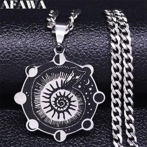 Fashion Witchcraft Moon Snail Stainless Steel Necklace Women Black Silver Color Choker Necklace Jewelry collar mujer N4049S02