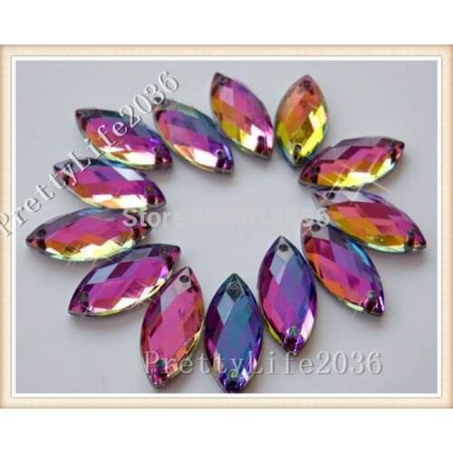 FAncy Acrylic 9x20mm Eye navette Shape Volcano Crystasl Strass Sew on Rhinestone For Sewing Dresses Diamante Gem Stones Crafts