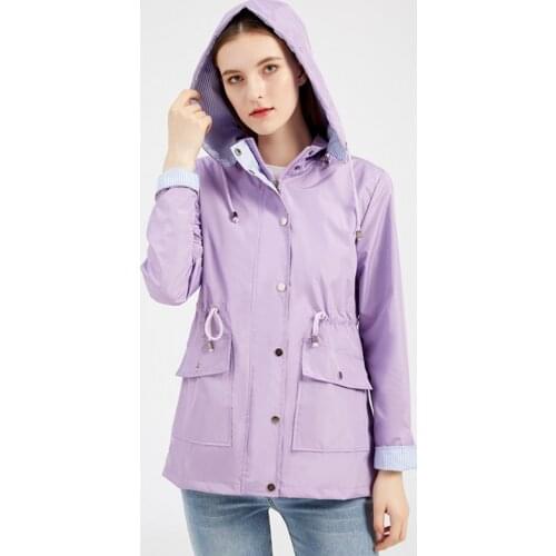 Fashion Women Hooded Jackets Spring Autumn Solid Color Casual Basic Windbreaker Zipper Lightweight Pockets Jackets Solid Coats