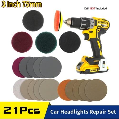 21Pcs/Set 3 Inch DIY Car Lights Kit Polishing Restoration Car Headlights Repair Set Sanding Discs Pad Scouring Pad