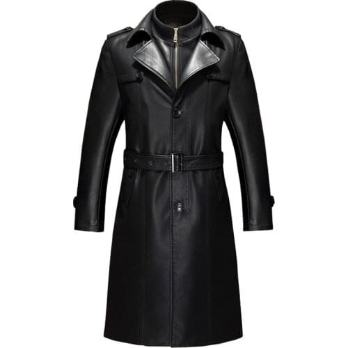 New Fashion Leather Jacket Men High Quality Mens Long Leather Coats Slim Fit Youth Mens Leather Trench Coat Male Plus Size