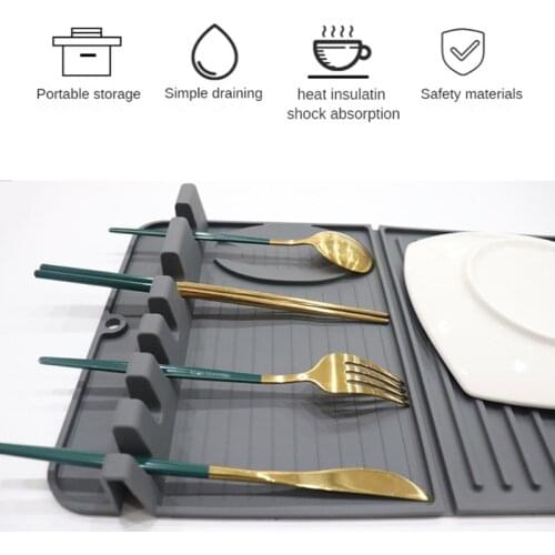 Silicone Material Spoon Rest for Kitchen Counter 6 Slots with Drip Pad Anti-slip N0PA