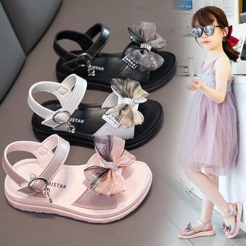 Casual Butterfly-knot Non-slip Soft Kid Toddler Baby Shoes Summer Korean Little Childrens Girls Princess Open Toe Beach Sandals