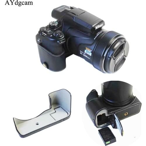 Professional Genuine Leather Camera Case Bag Half Body Cover For Nikon P1000