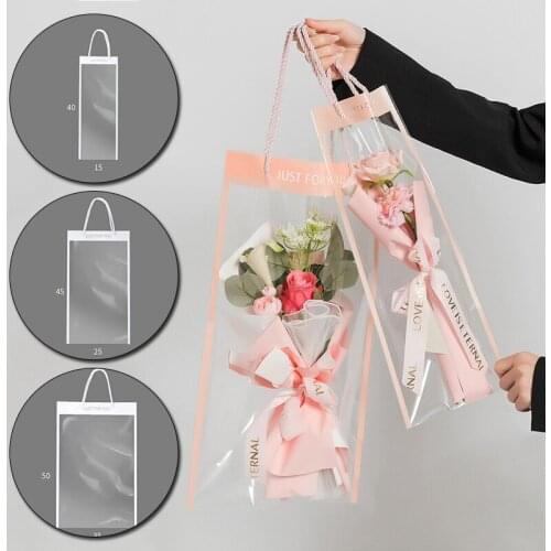 10pcs 3 Sizes Transparent Tote Bag Pvc High-End Gift Bag Flower Shop Packaging Bag Fresh Flower Gift Packaging For ValentineS D