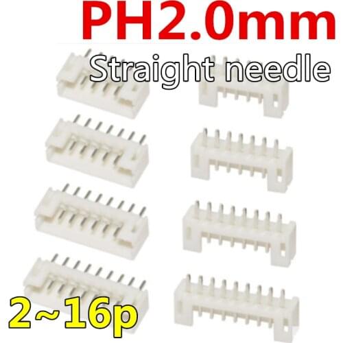 50pcs PH2.0mm Straight needle 2P/3P/4P/5P/6P/7P/8P/9P/10P/11P/12P/13P/14P/15P/16P JST White connector 2mm Pitch male material