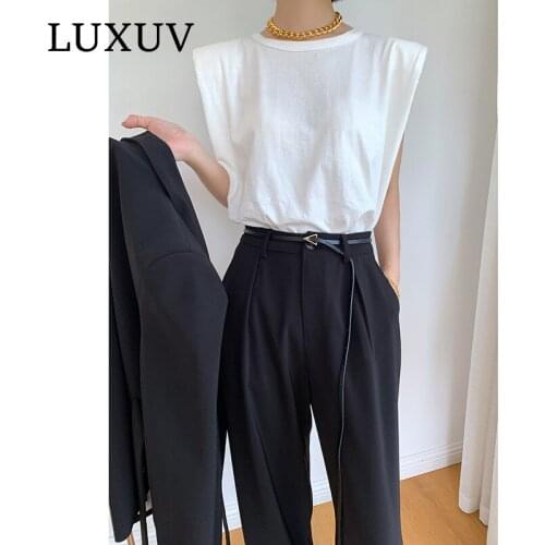 LUXUV Womens Shirt Cotton Blouses Elegant Coat White Casual Clothes Office Ladies T-shirt Tops Vintage Vest Sleeveless Femme