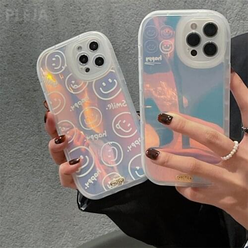 Cute Laser Smile Face Pattern Silicon Phone Case For iPhone 11 12 Pro Max X XR XS Max 7 8 plus Fashion Protection Silicon Cover