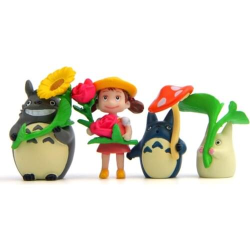 Studio Ghibli Totoros with Rose Sunflower Mei My Neighbor Figurine Hayao Miyazaki Anime Mini Figures Collection Model Kids Toys