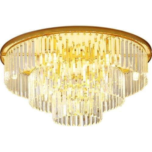 LED Modern Golden Crystal Round Rectangle Chandelier Lighting Lustre Hanging Lamps Suspension Luminaire Lampen For Foyer
