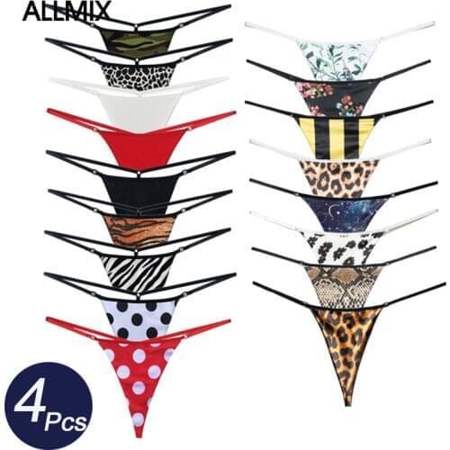 ALLMIX 4Pcs/lot Hot Womens Panties Underwear Seamless Belt Thongs Sexy Printed G-String Intimates Comfort Lady Lingerie Bikini