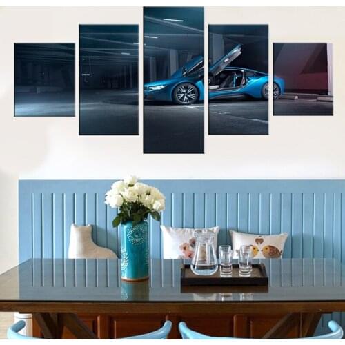 Home Decoration Cool Blue Luxury Car Canvas 6 Pieces HD Prints Poster Painting Living Room Wall Art Modular Picture Framework