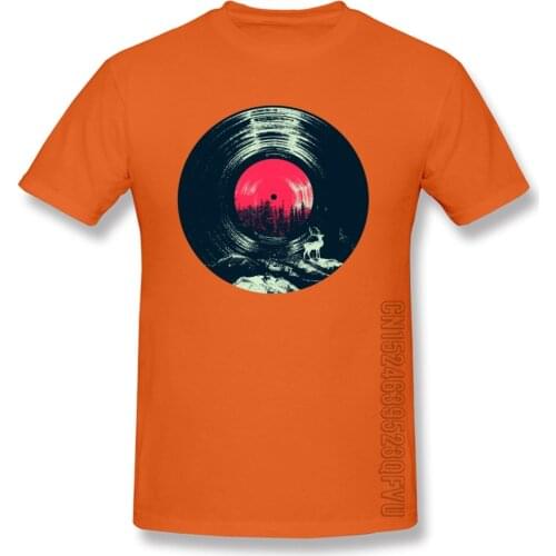 Vinyl Records Forest Deer Printed Orange T Shirts Christmas Elk Funny Hip Hop Music Tops T-Shirt New Teeshirt Pure Cotton Design