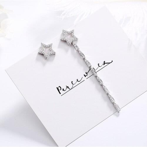 New Asymmetry Star Long Tassel 925 Sterling Silver Earrings For Women Statement Korean AAAAAAA Cubic Zircon Earring Party Gifts