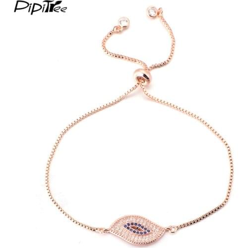Pipitree Crystal Adjustable Bracelet for Women Rose Gold Color Cubic Zirconia Eye CZ Bracelets & Bangles Chain Jewelry Gift