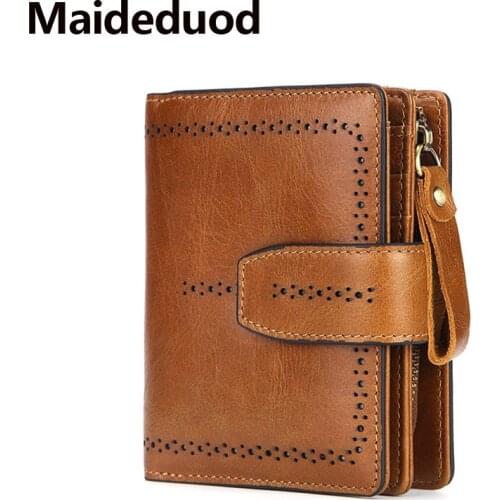Maideduod Genuine Leather Women Wallet And Purses Coin Purse Female Small Portomonee Rfid Walet Lady Perse For Girls Money Bag