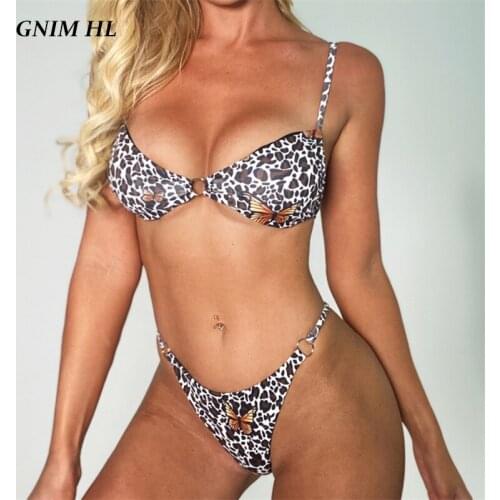 Leopard Swimwear Women Two Pieces Bandage Bikini Mujer 2020 Sexy Backless Micro Swimsuit Biquini Summer Beachwear Bathing Suit