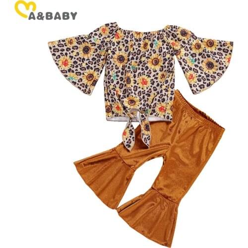 Ma&Baby 1-6Y Autumn Flower Toddler Kid Girls Clothes Set Flare Sleeve Tops + Velvet Pants Sunflower Outfits Children Costumes