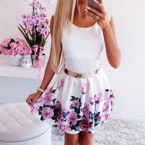 Women Boho Dress Casual Sleeveless O-Neck Print Slim Dress Sexy Mini Bodycon Party Dresses Vestido 2020