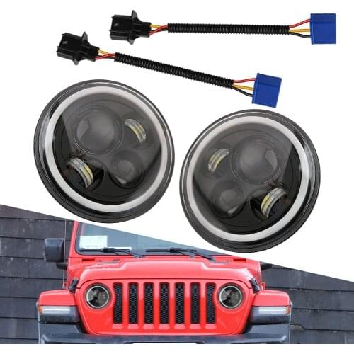 1 Pair 7 Inch Car LED Halo Angle Eyes Round Headlight Headlamp Fit For Jeep Wrangler JK TJ CJ LJ AM General Hummer Land Rover