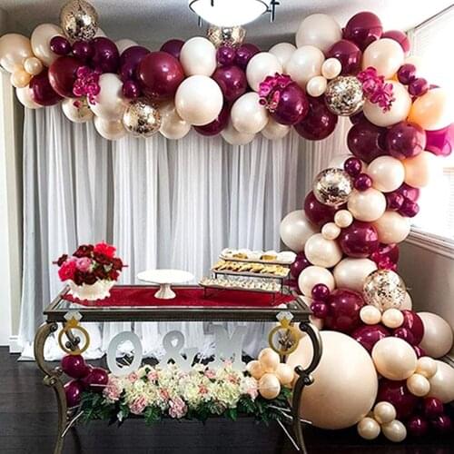 112pcs Skin Burgundy Balloons Garland Arch Kit Gold Confetti Air Globos Birthday Wedding Valentines Day Anniversary Party Decor