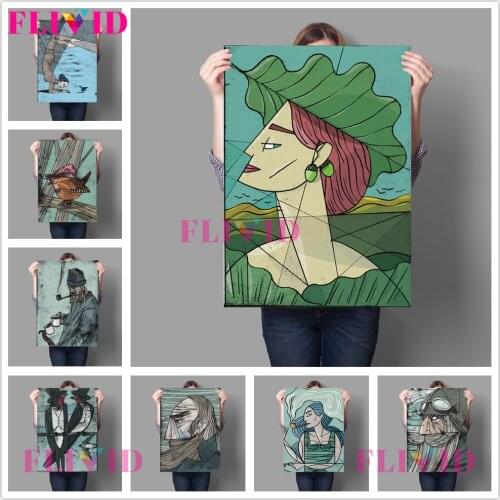 Abstract Women Portrait Nordic Poster Seabird Man Home Decor Wall Pictures For Living Room Wall Art Canvas Painting Unframed