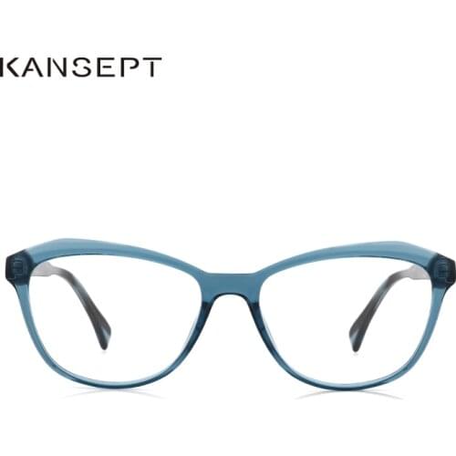 KANSEPT Acetate 2019 Fashion Transparent Eyeglasses Frame Clear Square Blue Prescription spectacle Frame For Women#LS8046