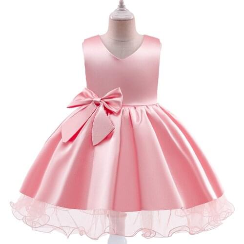 Spring Flower Tutu Satin Ball Gown 4-10 Years Kids Pink Birthday Party Princess Costume Children Clothes with Bow
