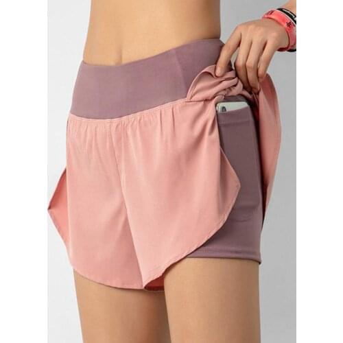 Quick Dry High Waisted Workout Sport Running Shorts Women Double Layer Fitness Training Shorts with Phone Pocket