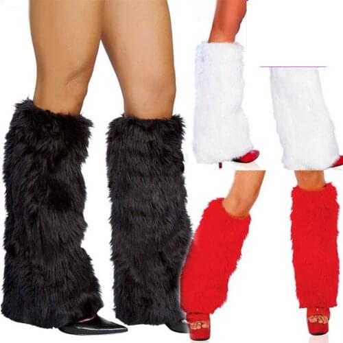 Black White Christmas Party Accessory Winter Fashion Solid Color Women Boot Covers Warm Furry Faux Fur Leg Warmers