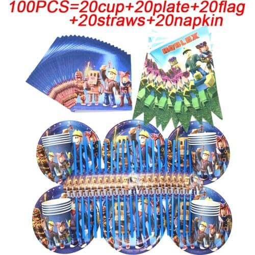 Childs Birthday Theme Roblo Game Party Decorations Banner Flags Boys Favors Roblox Party Supplies Paper Cup Plate Straws Napkin