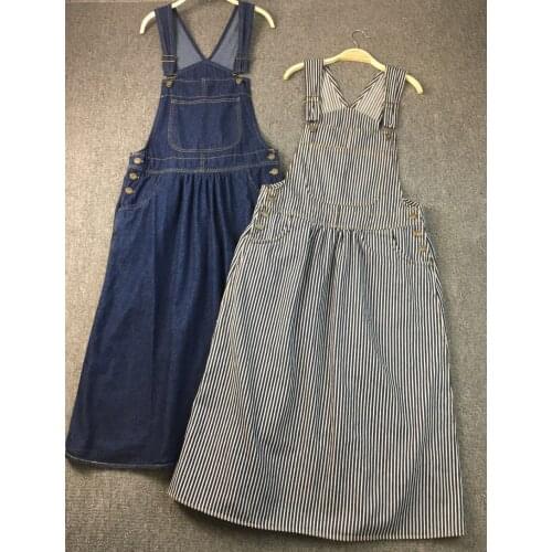 Japanese-Style Long Denim Blue Dress Mori GIrl yq