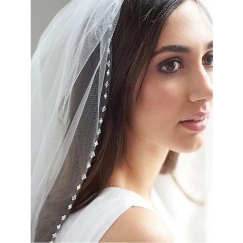 Wedding Veil Short Simple Beads Crystal Pearls Edge Veil One Layer White Ivory Bridal Veil With Comb velo de novia Accessories