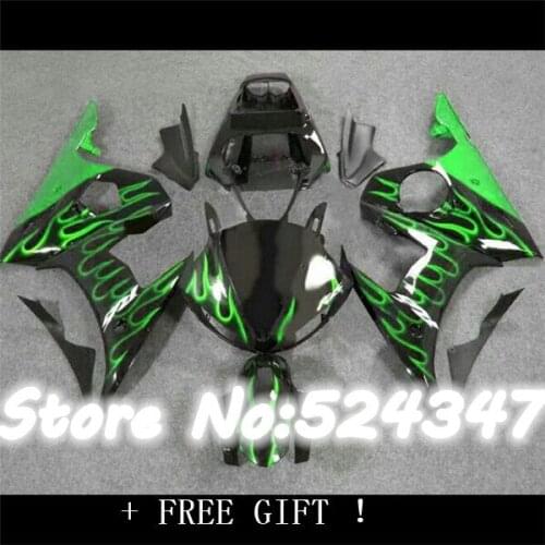 Fei-plastic motorcycle fairings kits for 2003 2004 2005 R6 green flame black YZF R6 03 04 05 fairing kit body parts
