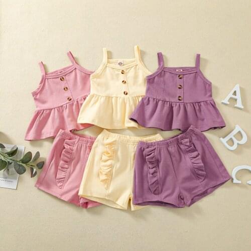 Toddler Baby Girls Summer Casual Two-pieces Set Infant Girls Cotton Round Collar Sleeveless Tops+Elastic Shorts 2Pcs Clothes