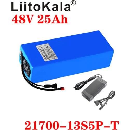 LiitoKala 48V 25ah 21700 5000mAh 13S5P Lithium Battery Pack 48V 25AH 1000W electric bicycle battery Built in 20A BMS T plug