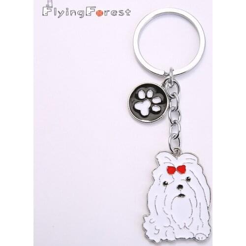 Cute maltese Dog key chains Anime Pendant Keyrings pet Charm Lovers Dog gift car key ring holder Women on bag Fashion jewelry