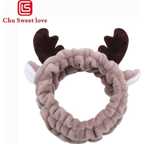 Cute Animal Coral Fleece Makeup Bow Headband For Women Wash Lady Bath Cosmetic Hairband Elastic Soft Turban Hair Accessories
