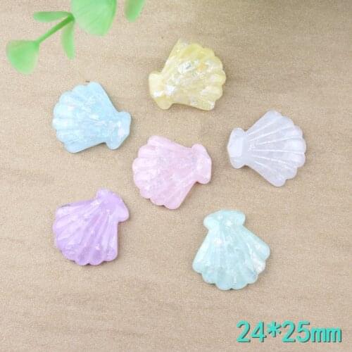 Mini Order 10pcs 24*25mm Flatback Ornament Accessories Kawaii Resin Cabochon Glitter Sea Shell Clay Beads Charms Material