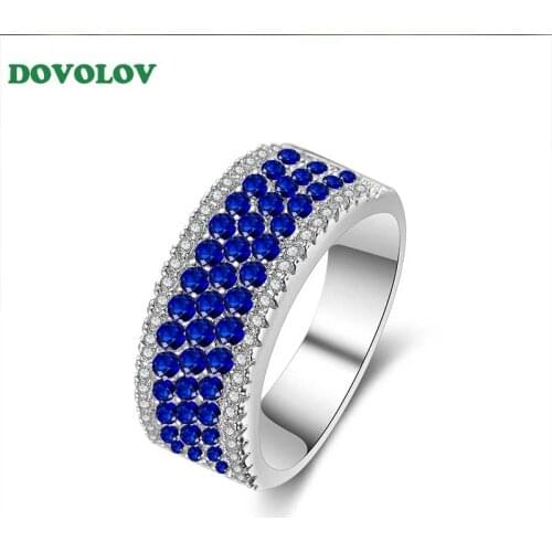 Dovolov Fashion luxury 5 Rows Crystal Stainless Steel Ring For Women Full AAA Zircon Elegant Full Finger Jewelry