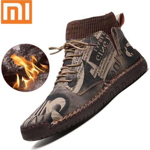 Xiaomi Mens Boots Thick Plush Warm Mens Snow Boots Suede Mens Ankle Boots Handmade Mens Boots Winter Outdoor Mens Shoes