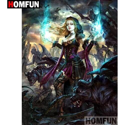 HOMFUN 5D DIY Diamond Painting Full Square/Round Drill "Girl devil" Embroidery Cross Stitch gift Home Decor Gift A08022