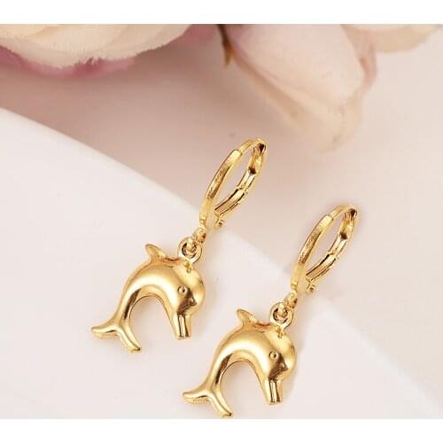 Newest high quality Solid Gold Jewelry Fashion cute smal Dolphin Earrings Gift for Girls Friend Kids Ladyearring party earring