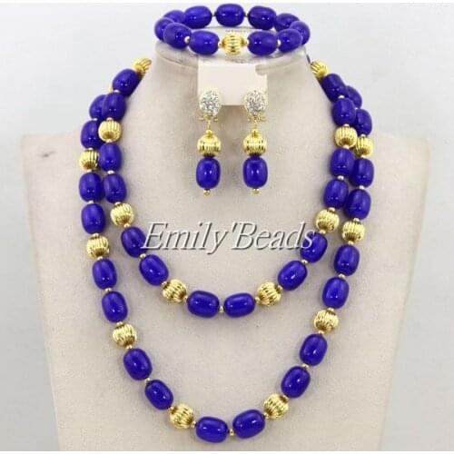 2015 New Fashion Costume African Beads Jewelry Set Royal Blue Nigerian Wedding Beads Jewelry Set Wholesale Free shipping CJ407