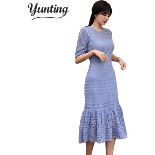 New 2020 Summer Women Dresses Knitting High Waist Elegant Hollow Out With Sling Casual Lace Long Dress