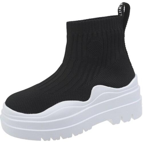 YSHUNIJ 2021 Autumn New Elastic High-top Mid-tube Short Boots Korean Version of Martin Boots Thick-soled Fashion Sports Trend