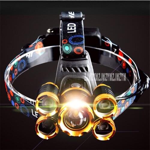 New T18 Five-core Intelligent Sensor Headlamp Glare Super Bright Rechargeable Head-mounted Induction Headlamp 4.2V 10W 300-500M